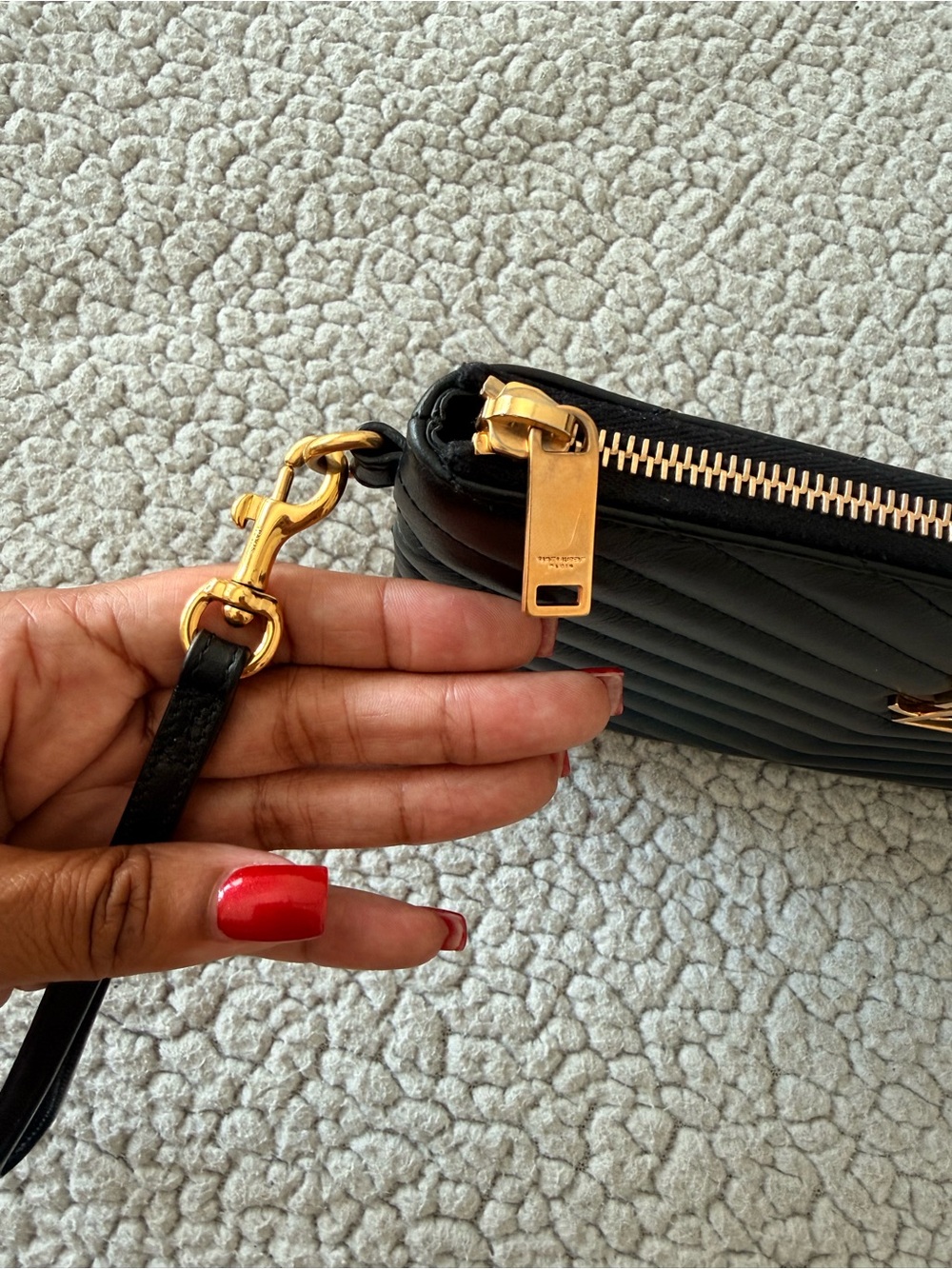 Saint Laurent YSL Monogram Black Chevron Leather Wristlet Clutch Gold Hardware - Picture 3 of 6